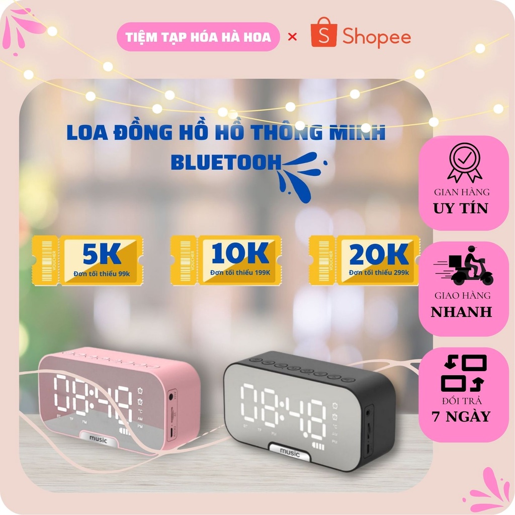 Loa bluetooth đồng hồ G10, loa mini không dây nghe nhạc làm đèn ngủ màn hình soi gương,bảo hành 12 tháng