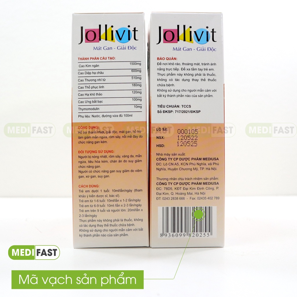 Siro cho bé Jollivit thanh nhiệt mát gan cho bé, giảm mẩn ngứa, rôm sảy - Hộp 20 ống dùng được cho bé dưới 1 tuổi