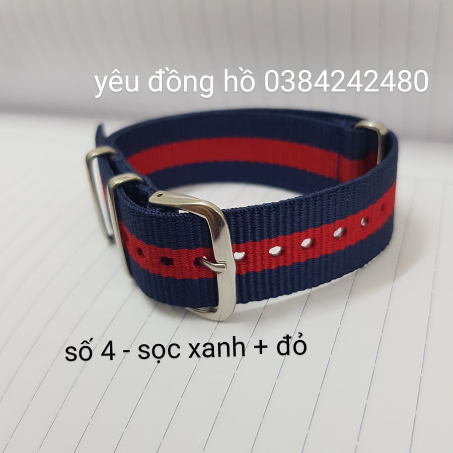 Dây Đồng Hồ Dây Vải Nato- màu sọc - Size 18,20,22mm