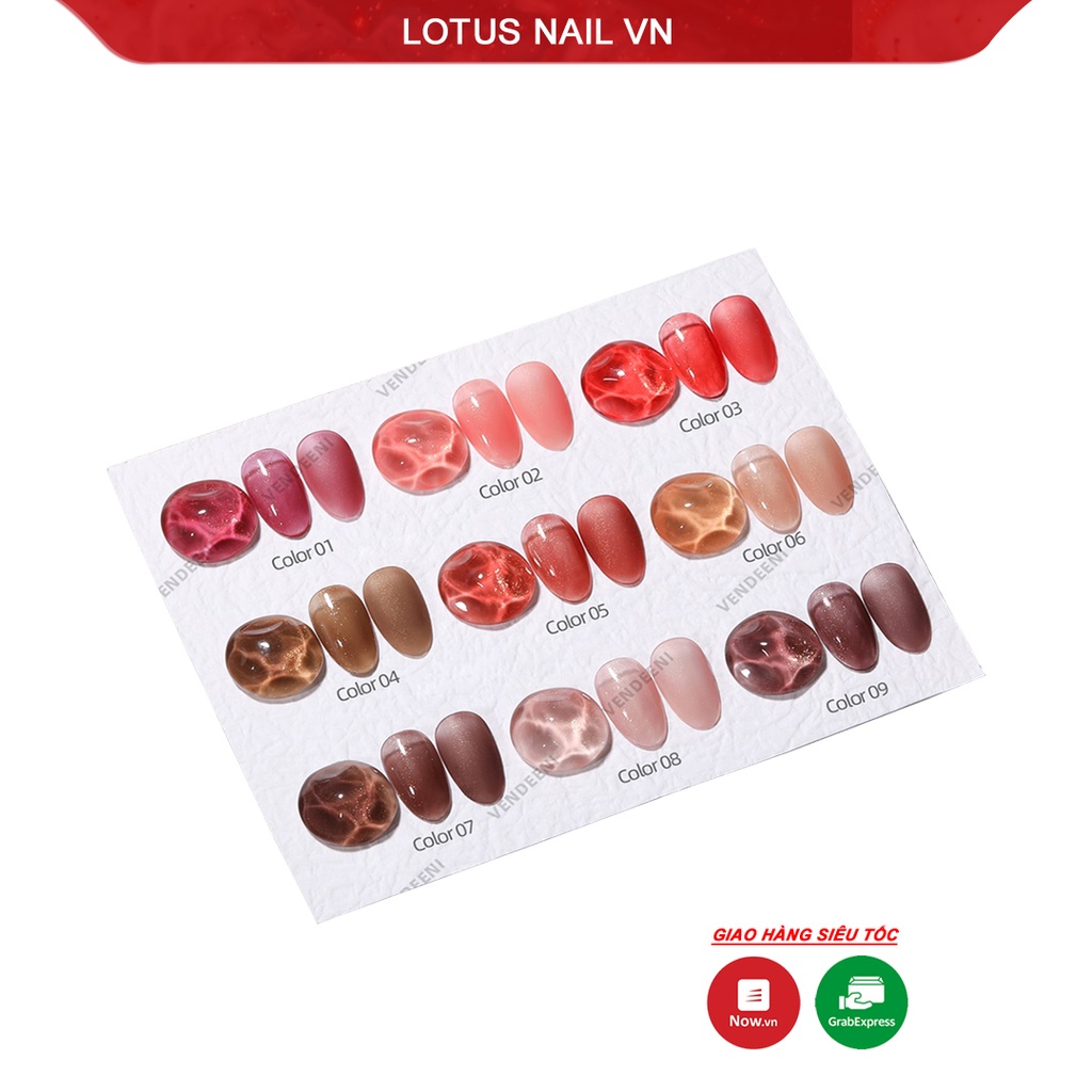 Set sơn gel thạch nhũ 9 màu cao cấp Vendeeni mã A42 tặng kèm bảng màu