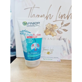 Sữa Rửa Mặt Garnier SkinActive Pure Active 3 In 1 Clay (srm+tdc+mặt nạ) làm sạch sâu, ngăn ngừa mụn 150ml date 9 tháng