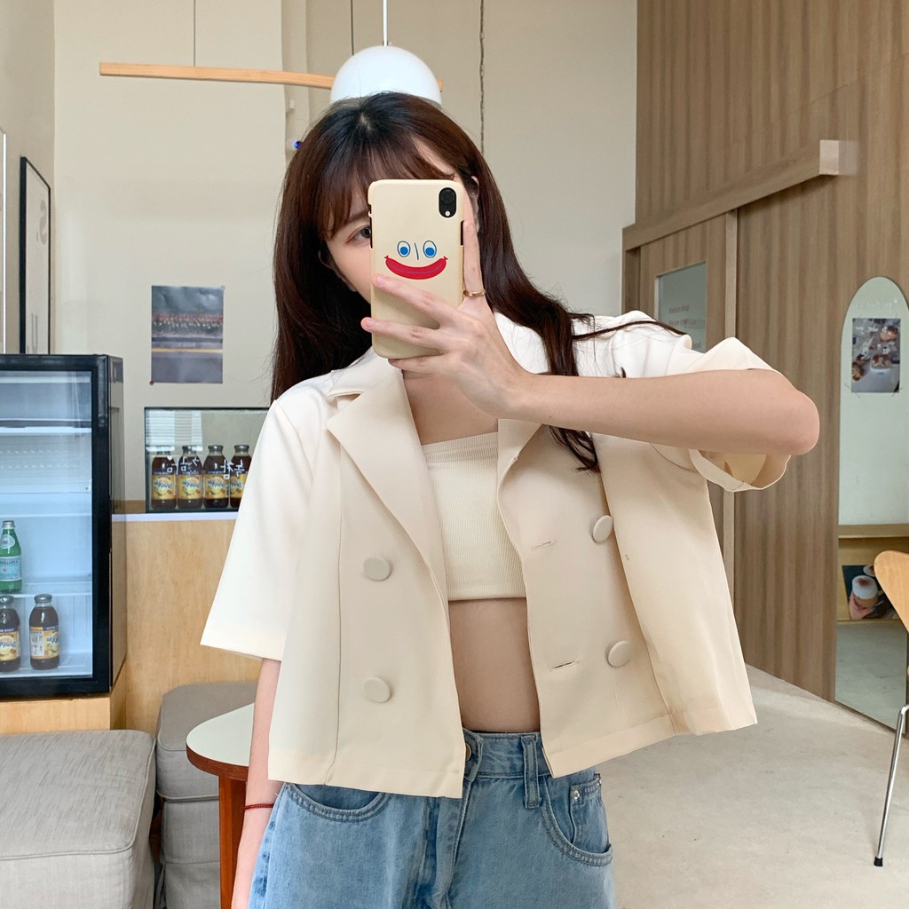 Áo khoác vest tay ngắn eo cao phong cách Hàn Quốc thời trang cho nữ | BigBuy360 - bigbuy360.vn