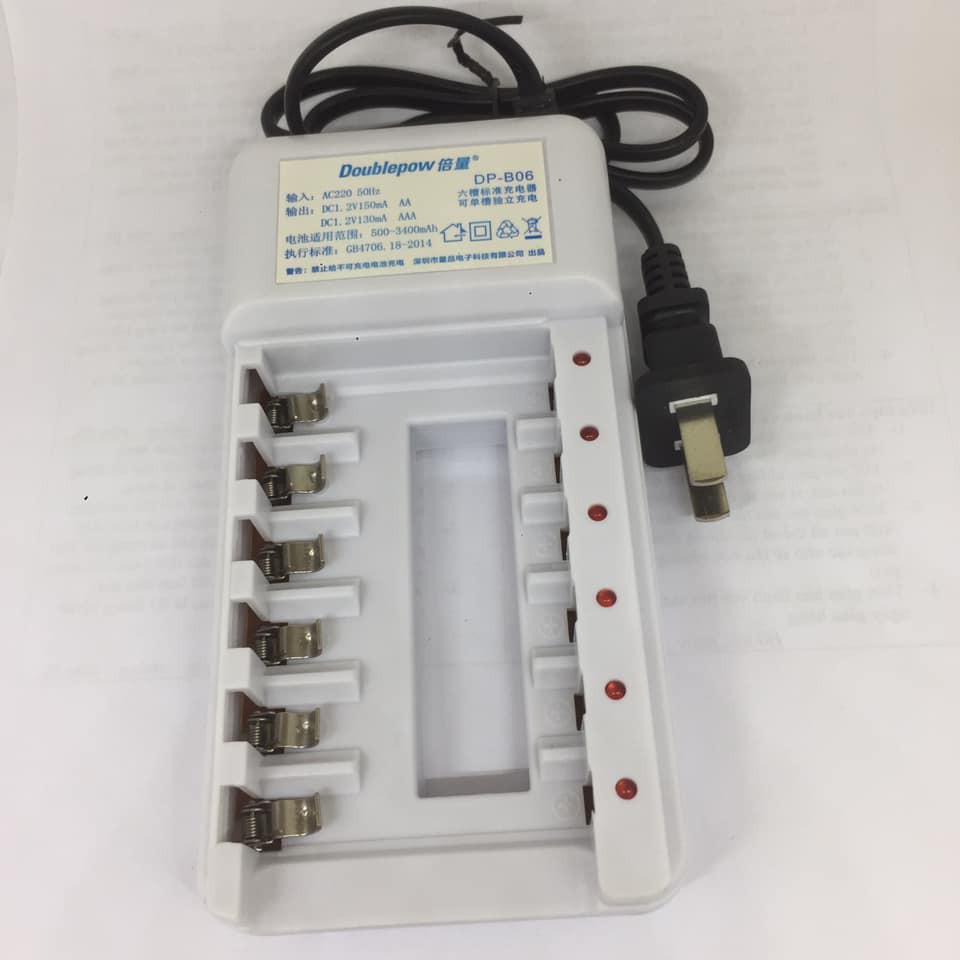 Combo Bộ sạc pin 6 khe đa năng + 6 viên pin sạc AA 1200 mAh + 6 pin sạc AAA 1250 mAh Doublepow