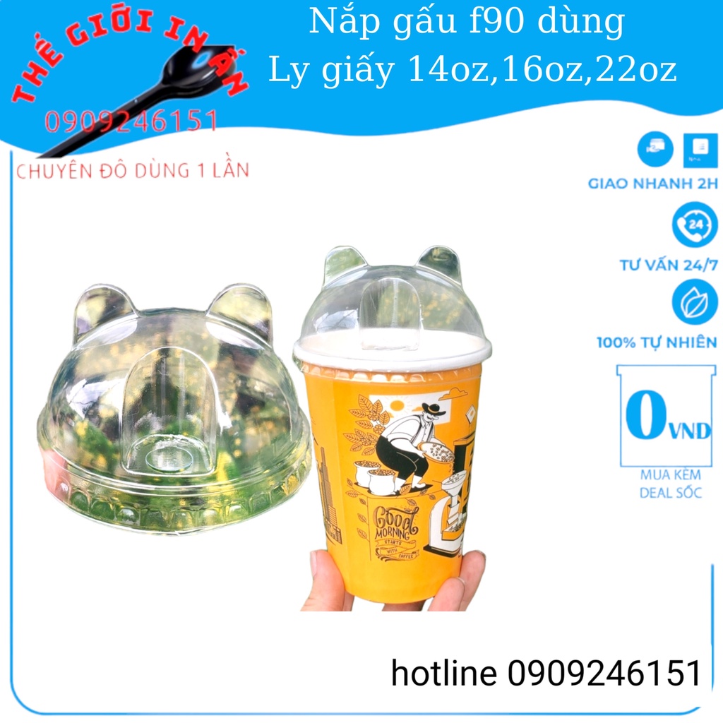 Nắp nhựa pet cầu 90 hình gấu ly cafe ly trà sữa cao cấp -the gioi in an2021