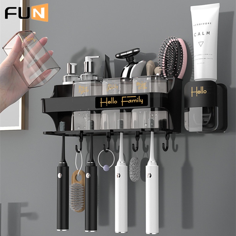 Kệ Để Bàn Chải Đánh Răng 2 / 3 / 4 Cốc Màu Đen Tiện Dụng Cho Gia Đình