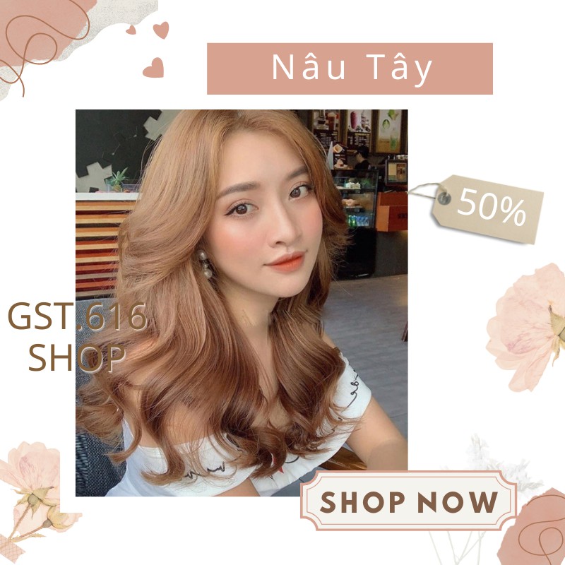 Thuốc nhuộm tóc màu nâu tây GST616 kem nhuộm tóc tại nhà nam nữ kèm oxy găng tay