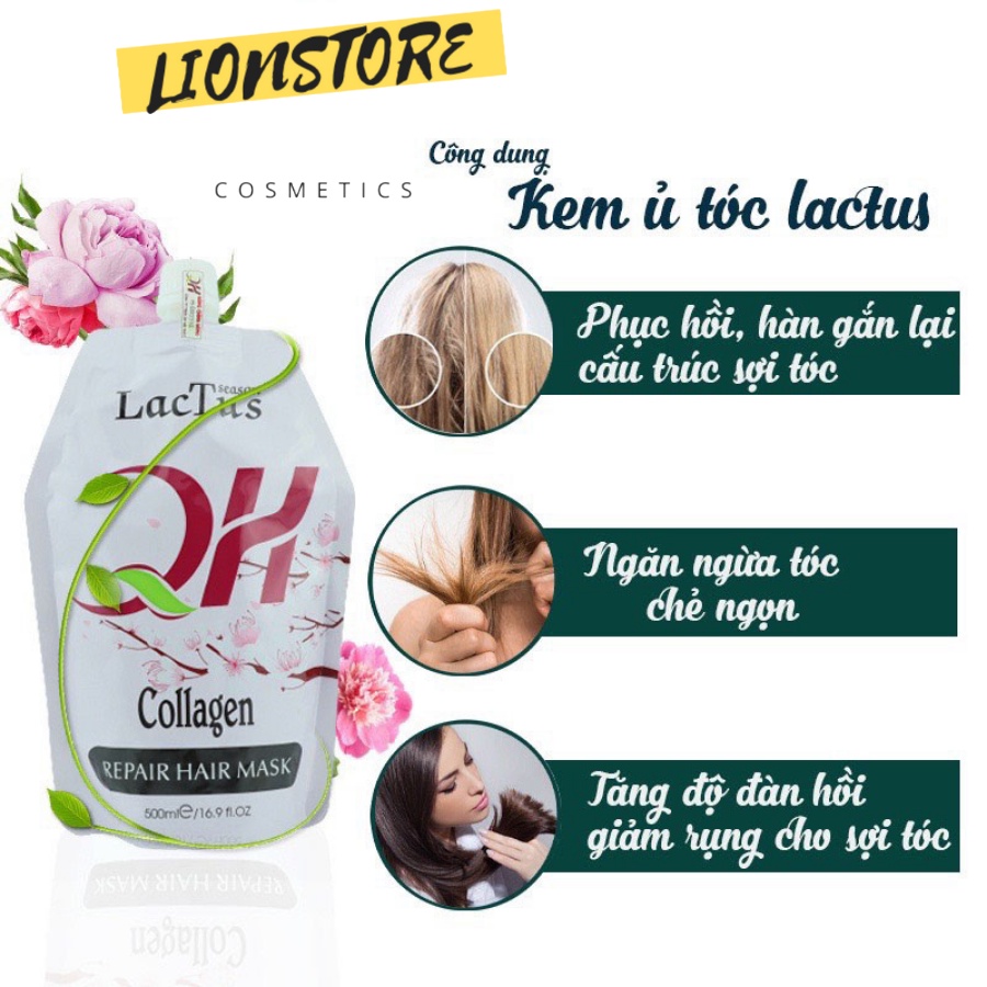 Kem ủ tóc collagen Lactus season dầu hấp tóc phục hồi hư tổn QH lactusseason 500ml