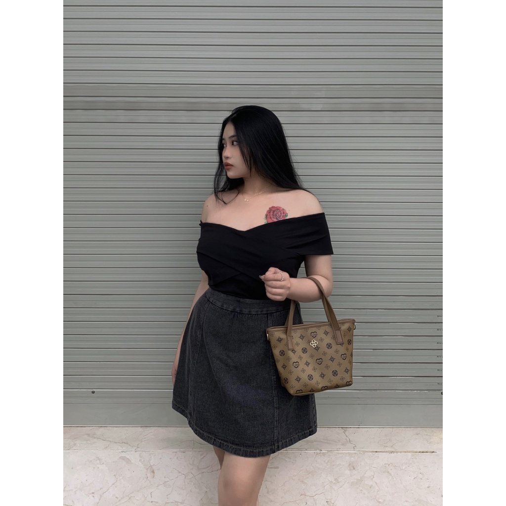 Áo thun trễ vai đắp chéo BIGSIZE (55kg đến 95kg) - 22YAP23 - [BU Bigsize Young]