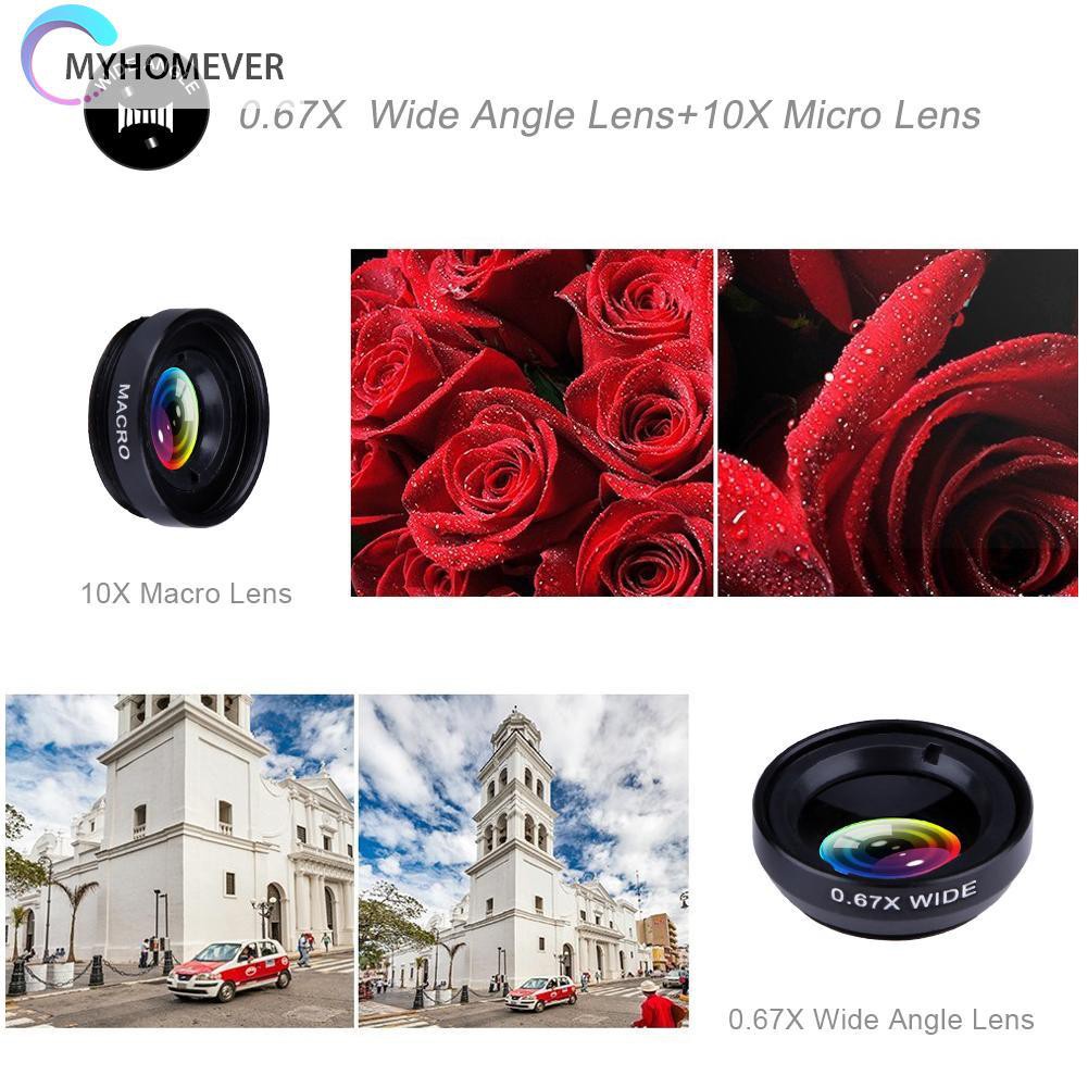 myhomever Clip 3-in-1 180 Fish-Eye Lens+Wide Angle Lens+Macro Lens Black
