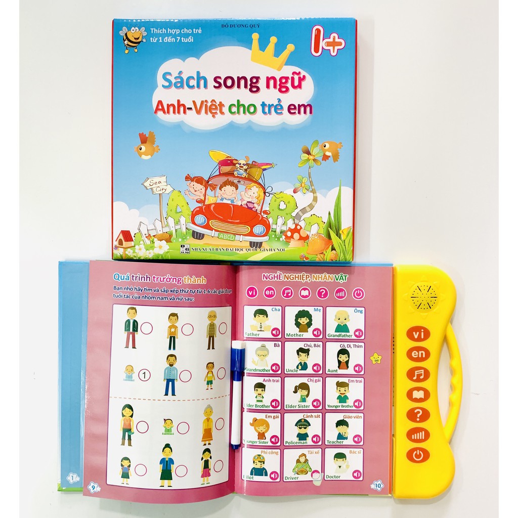 (có pin) Sách Nói Điện Tử Song Ngữ Anh- Việt Giúp Trẻ Học Tốt Tiếng Anh Cho Bé Từ 1- 7 Tuổi
