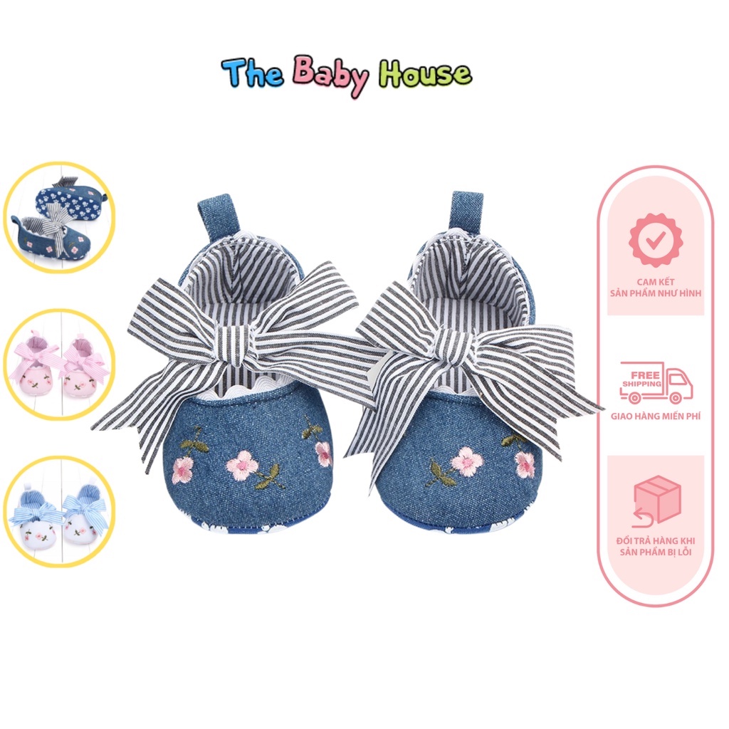 Giày Tập Đi Cho Bé  𝐅𝐑𝐄𝐄𝐒𝐇𝐈𝐏 Giày Búp Bê Thêu Hoa Xinh Xắn Cho Bé 0-18 tháng tuổi