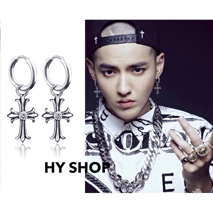 Khuyên Tai Bông Tai Nam Nữ Chrome Hearts Đính Kim Thép Titan Không Gỉ