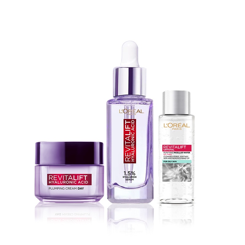 Bộ Serum 30ml & Kem dưỡng 15ml Revitalift Pure Hyaluronic Acid 1.5% & tẩy trang L'Oreal Paris