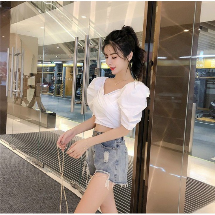 Áo xếp ly tay phồng nhún sau lưng chất Kate Nhật Cam Kết Hàng Y Hình Kèm Ảnh Thật Chính Chủ ( Size từ 40-53kg)