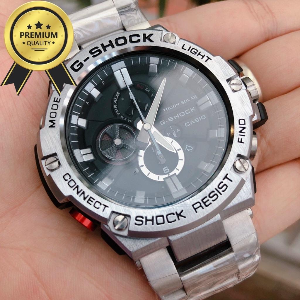 Đồng hồ đeo tay nam, đồng hồ thể thao GST-B100 màu đen số trắng kích thước 58,1mm x 53,8mm x 14,1mm