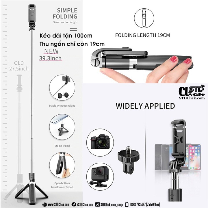 GẬY CHỤP ẢNH KIÊM TRIPODS CÓ ĐIỀU KHIỂN BLUETOOTH L02 HÀNG CAO CẤP HÀNG CHUẨN