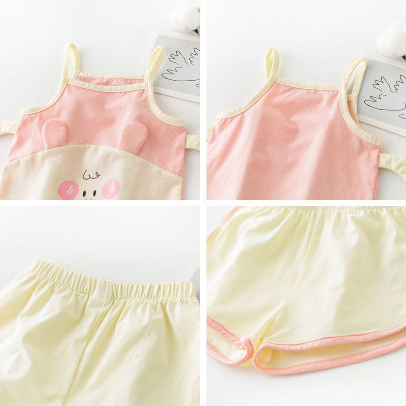Set Áo Thun Không Tay + Quần Short Thoáng Khí Họa Tiết Hoạt Hình Dễ Thương Cho Bé