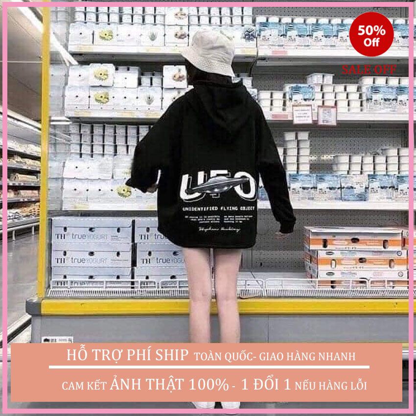 Áo hoodie nam nữ - Áo Khoác Nỉ Thu Đông Unisex kiểu dáng from rộng Lửng phom rộng trơn cực đẹp UFO đen trắng