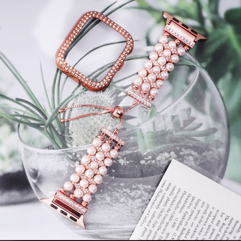 Dây Đeo Đồng Hồ Apple Watch SE / 7 / 6 / 5 / 4 / 3 / 2 / 1 Bằng Kim Loại Đính Đá 2 Màu