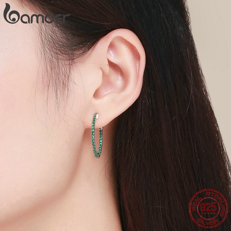 Hoa tai Bamoer Sce511 dáng tròn chất liệu bạc đính đá hợp thời trang cho nữ