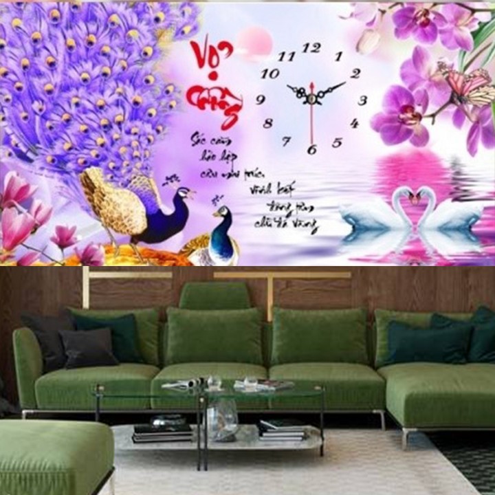 Tranh thêu vợ chồng công tím hoa lan LV3162 - kích thước: 65 * 38cm. (TRANH CHƯA LÀM)