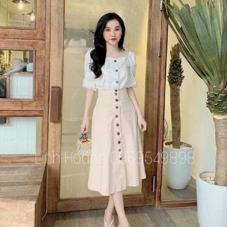 Sét  váy  cúc tiểu thư