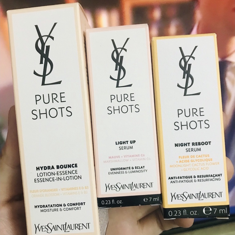 Sét Ysl dưỡng tái tạo da, dưỡng trắng Pure Shots serum đêm ngày 7ml & lotion 30ml