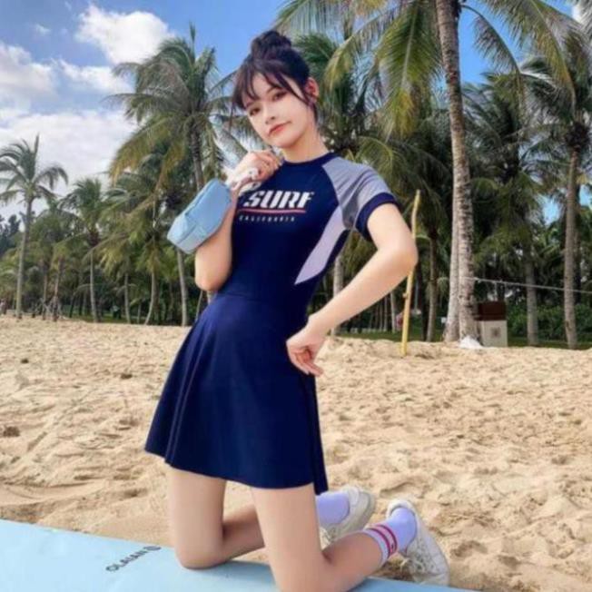 Bộ Đồ Bơi Nữ Một Mảnh, Tay Ngắn, Quần Váy Có Quần Boxer Bên Trong, An Toàn, Kín Đáo, Dễ Thương | BigBuy360 - bigbuy360.vn