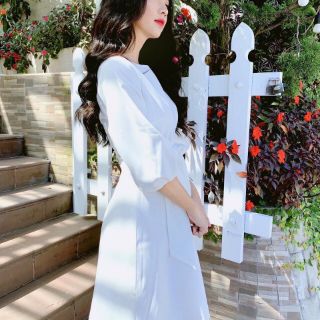 váy trắng basic cổ tròn thắt nơ eo kèm ảnh thật MS12 SẴN SIZE S, M