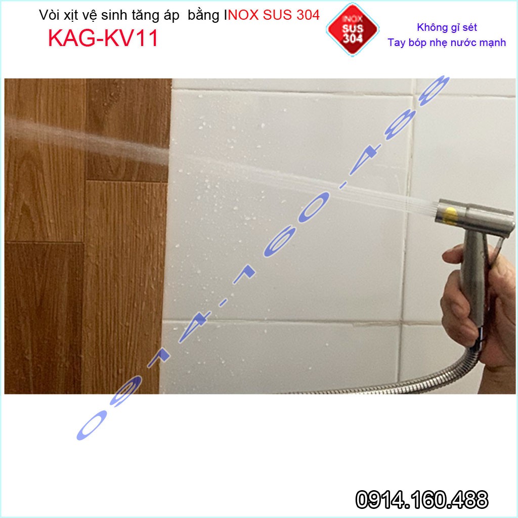 Vòi xịt vệ sinh KAG-KV11 SUS304, xịt rửa bồn cầu inox mờ tia nước mạnh chịu áp cao lực chung cư siêu bền sử dụng tốt