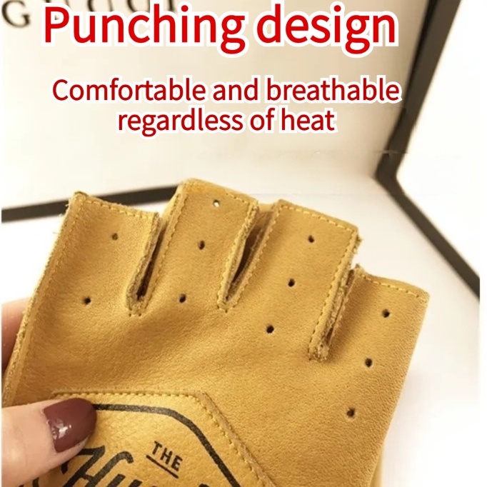 Găng Tay Hở Ngón Bằng Da Chống Trượt Phong Cách retro Dùng Khi Lái Xe Mô Tô