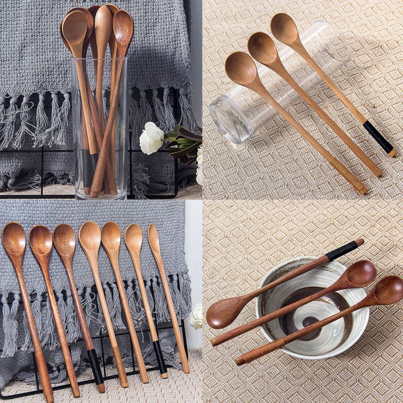 Muỗng Cà Phê Cán Dài Bằng Gỗ Hình Hoa Sen