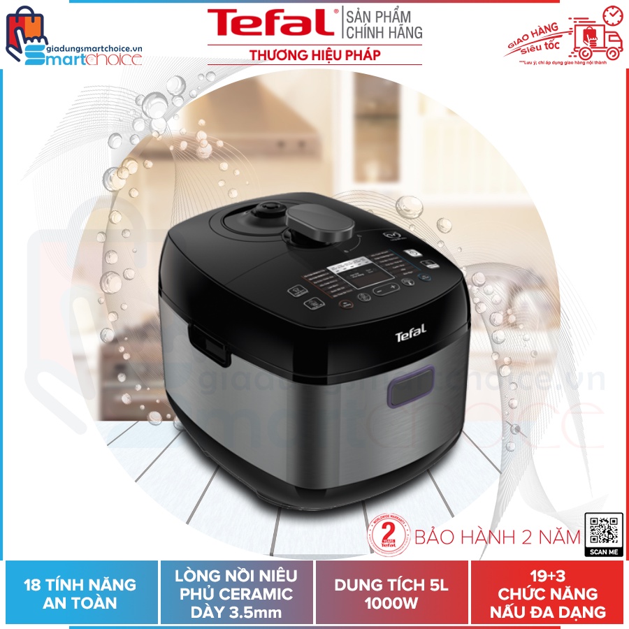 Nồi áp suất Tefal Smart Pro Multicooker CY625868 - Nồi nấu đa năng - Lòng nồi niêu tráng sứ dày 3.5mm - Nấu chân khô