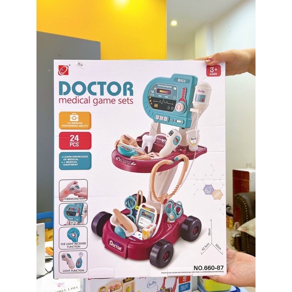 Bộ đồ chơi bác sĩ cao cấp 24 món kèm xe đẩy - đồ chơi nhập vai bác sỹ cho bé từ 3 tuổi trở lên