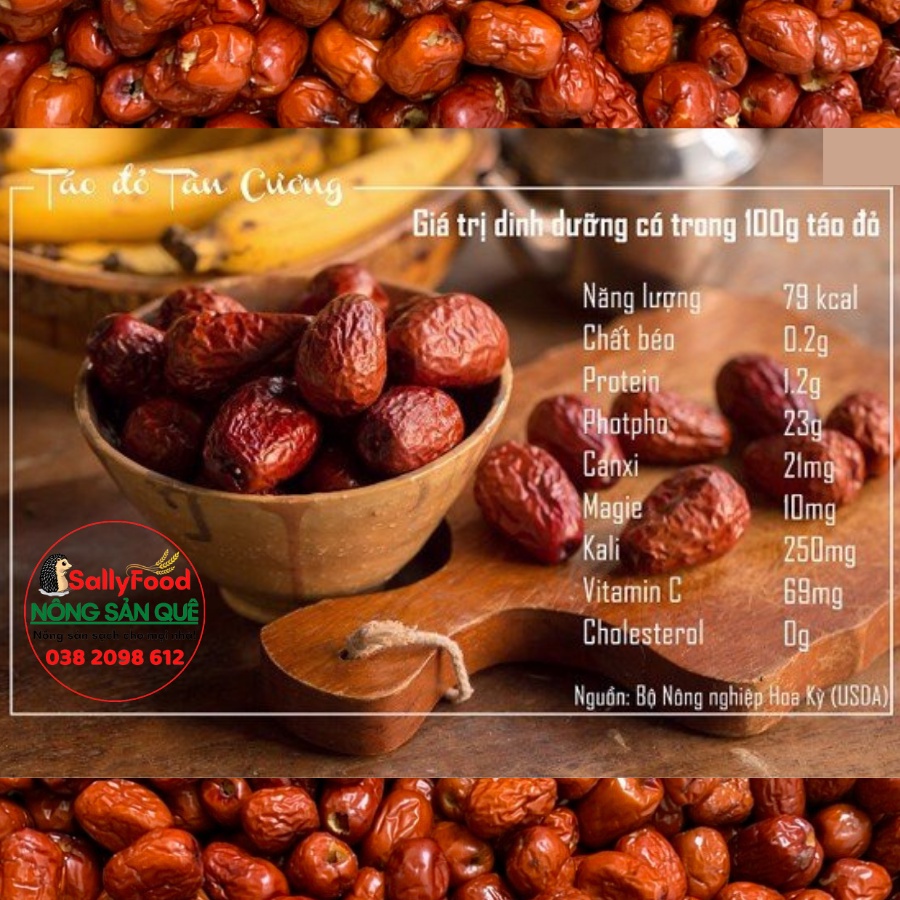 250g Táo Đỏ Hữu Cơ SallyFood  Táo Trái Không Hạt / Thái Lát Sấy Táo Tàu Khô Nhập Khẩu Tân Cương Shop Sỉ Lẻ Nông Sản Quê