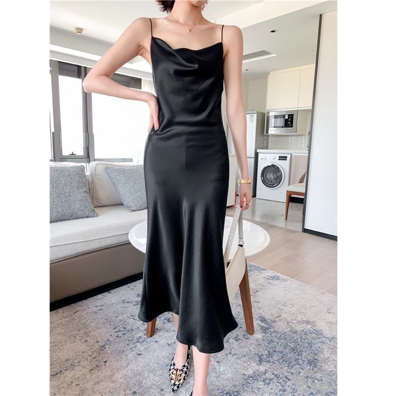 Đầm lụa cổ đổ rũ mềm siêu sang xẻ tà dài 115cm | BigBuy360 - bigbuy360.vn