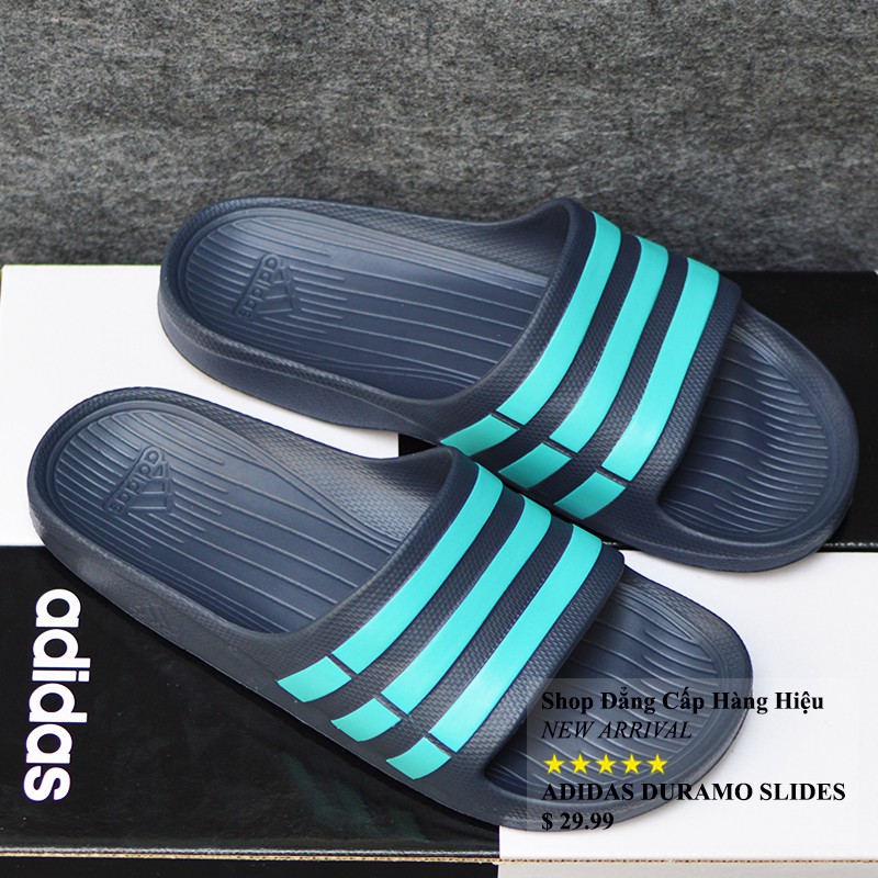 Dép Adidas Duramo chính hãng màu xanh đen sọc xanh ngọc