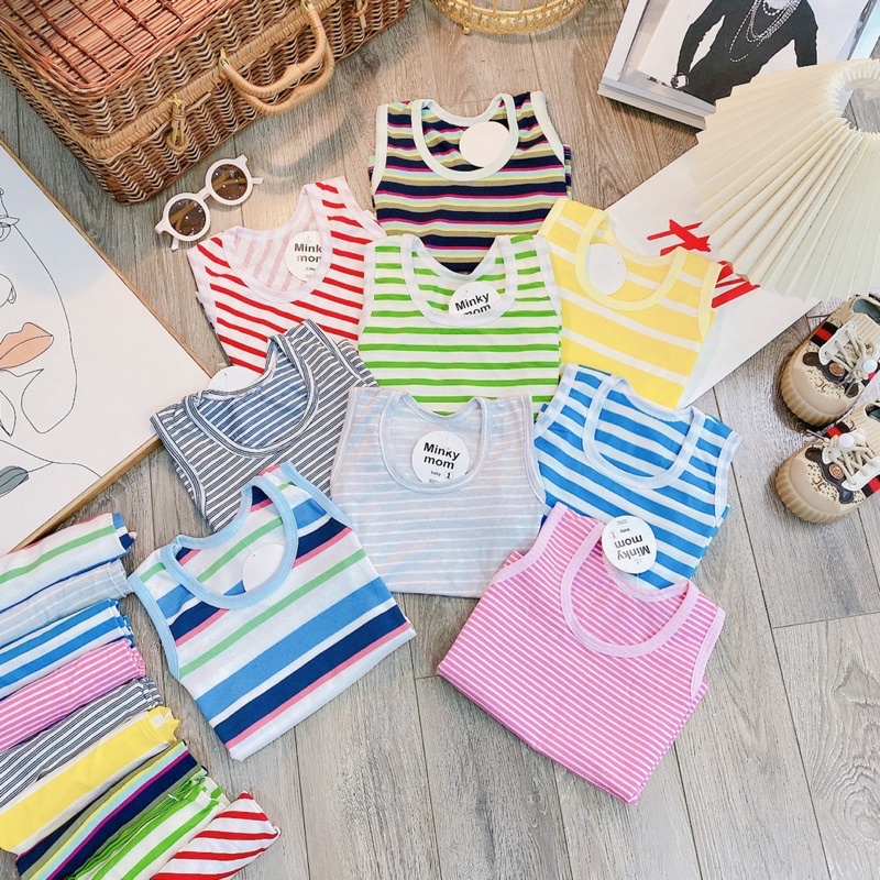 Bộ cotton 3 lỗ kẻ bé trai, bé gái chất cotton lạnh có giãn 4 chiều