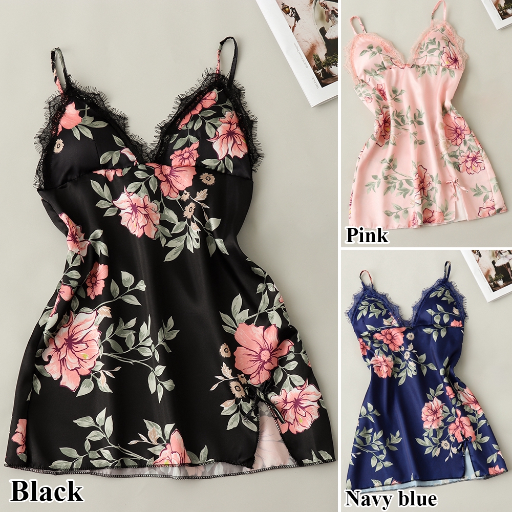 FUTURE Floral Summer Pajamas Sleepwear Silk Satin Sexy Lingerie Lace Robe Dress | BigBuy360 - bigbuy360.vn