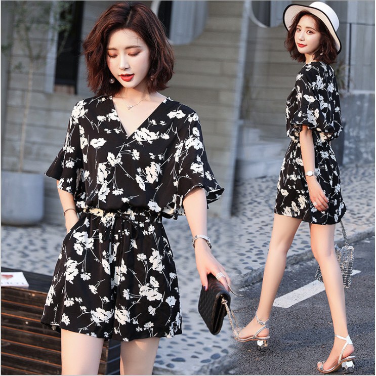 [SIÊU ĐẸP]💗💗💗Jumsuit hoa đen trắng THỜI TRANG GIÁ RẺ💗FREE SHIP💗