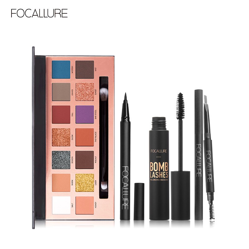 Bộ trang điểm mắt FOCALLURE gồm phấn mắt / phấn chân mày / bút kẻ mắt/ mascara
