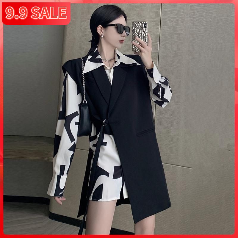 Set đồ 2 món gồm áo sơ mi dáng rộng + áo sát nách thời trang mùa xuân 2022 cổ điển cho nữ (có bán lẻ)