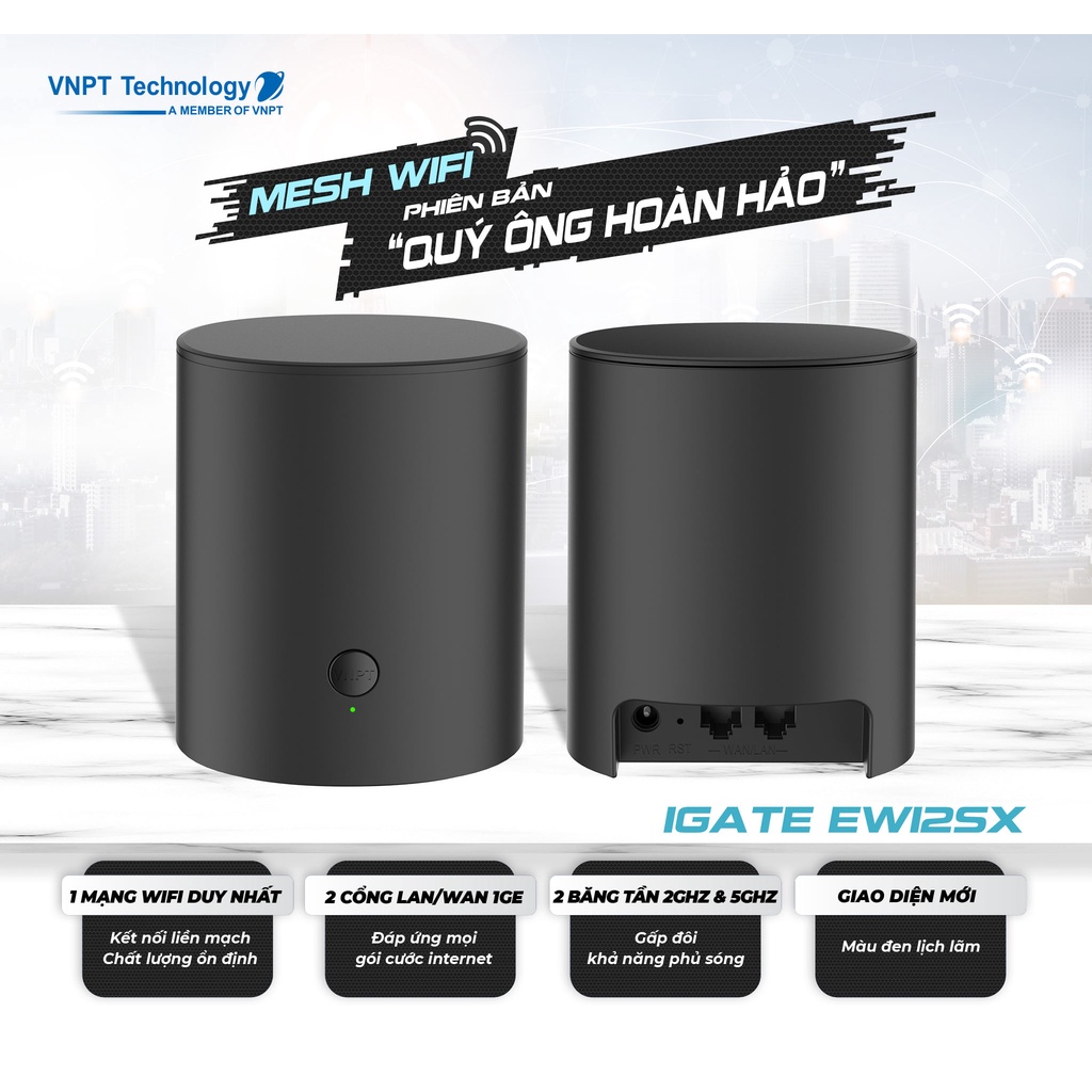 Hệ thống Wifi Mesh VNPT Technology iGate EW12SX (1-pack) chuẩn AC dành cho gia đình