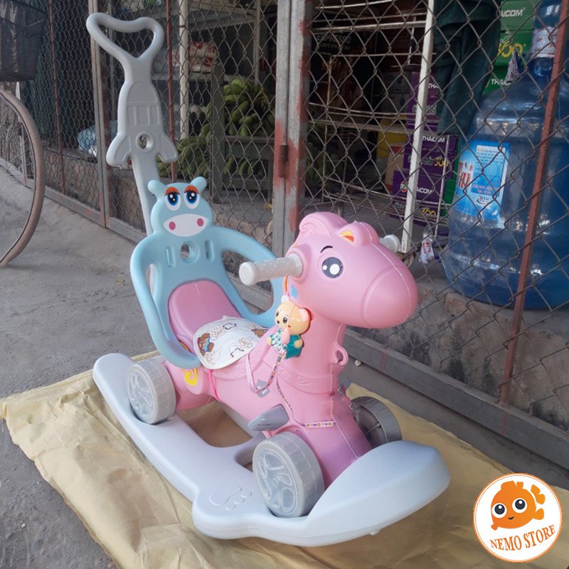 trẻ xe đẩy trẻ em Ngựa bập bênh cho bé 3in1 đa năng có tay đẩy kiêm xe chòi chân trẻ em có nhạc đèn