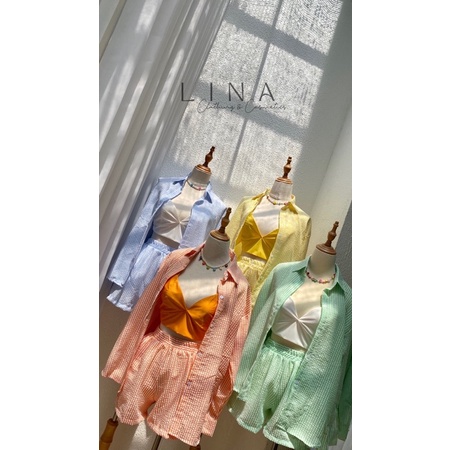 Set 3 món áo bra áo khoác quần short đi biển