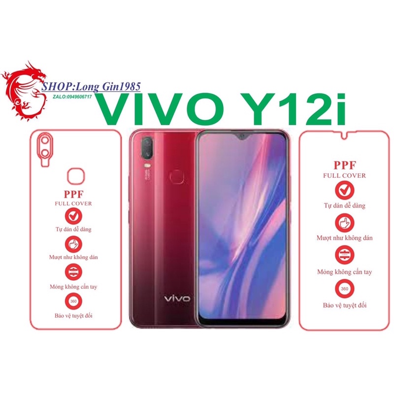 Vivo Y12i miếng dán trong Ppf mặt sau và mặt trước chống va đập chống trầy xước