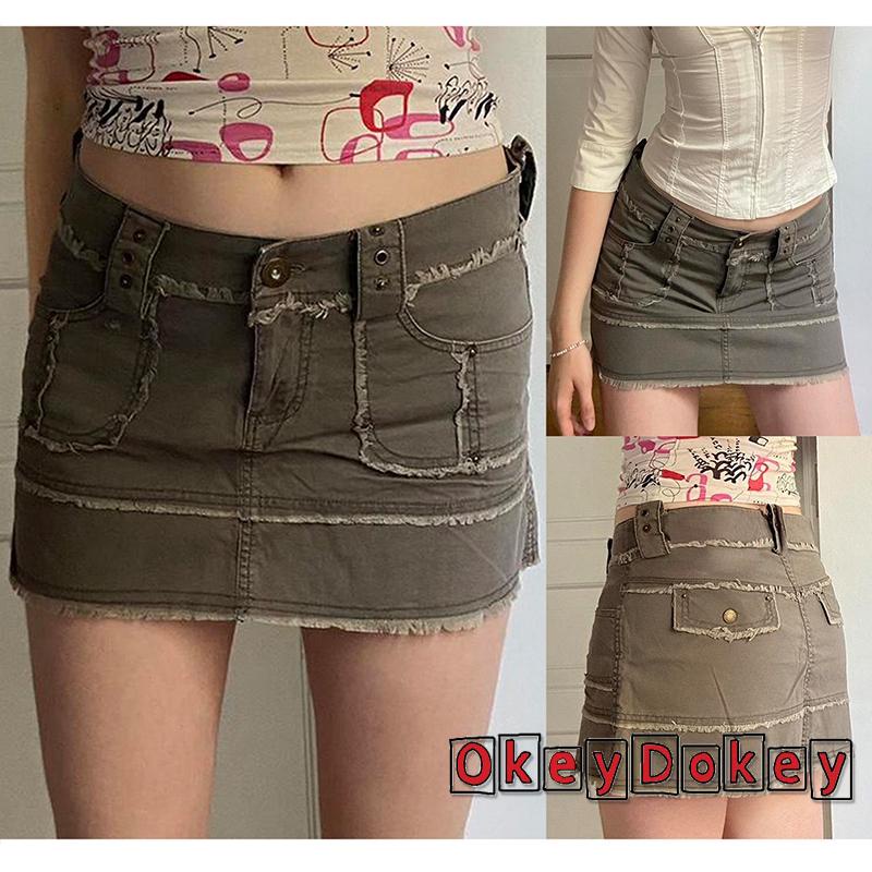 Chân váy jean lưng cao màu sắc tương phản thời trang cho nữ