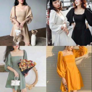 Váy cổ vuông tay lỡ bồng tiểu thư