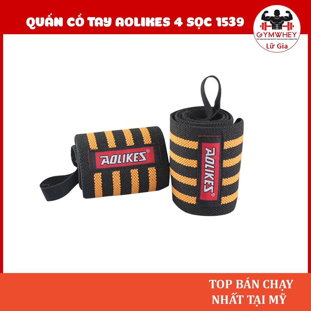 [GIÁ TỐT NHẤT] Bảo vệ cổ tay cao cấp Phụ Kiện Gym Aolikes Băng Quấn cổ tay 4 sọc (2 chiếc) (1539). TPBS