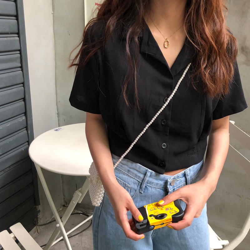 Áo sơ mi voan tay ngắn phong cách Hàn Quốc dành cho nữ